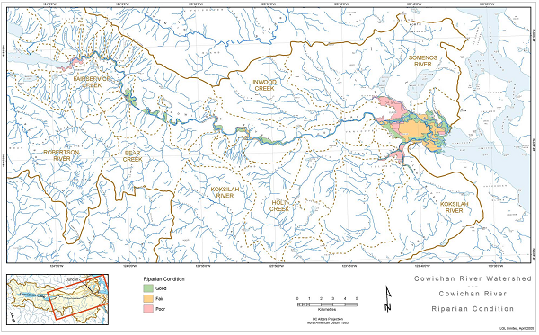 Figure 5: Map showing Riparian Condition in Cowichan River Area (LGL, 2005).