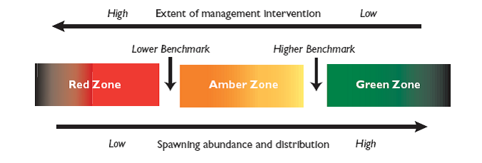 Figure 6: Wild Salmon Policy Red, Amber and Green zones used for establishing status